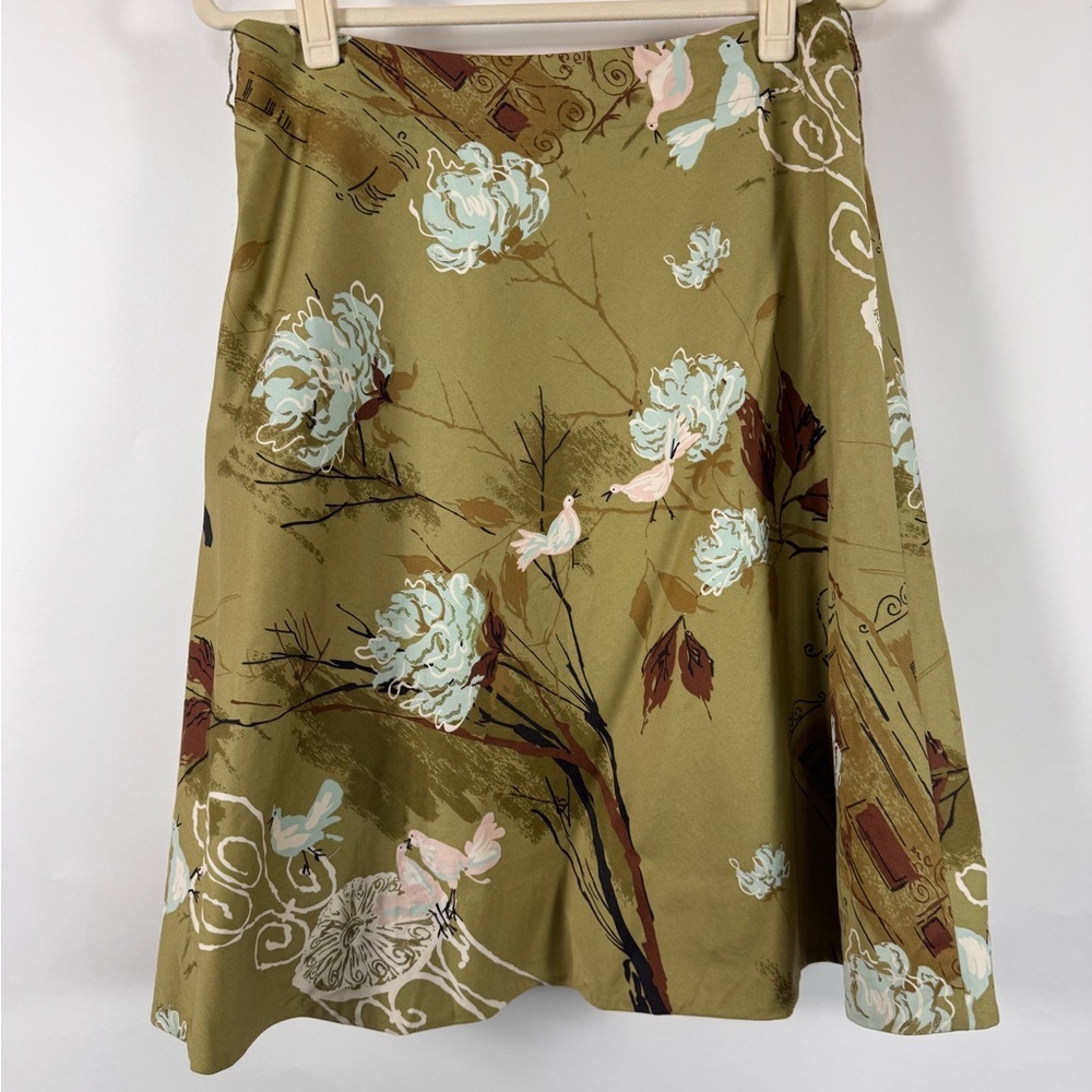 Anthropologie Odille Bird Floral Print A-line Skirt‎ Women Size 10 Goblincore - Picture 7 of 11